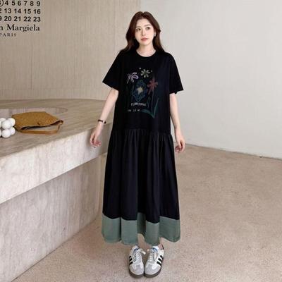 Short Sleeve Plus Size Cotton Vintage Floral New In Dresses for Women Casual Loose Long Summer Dress