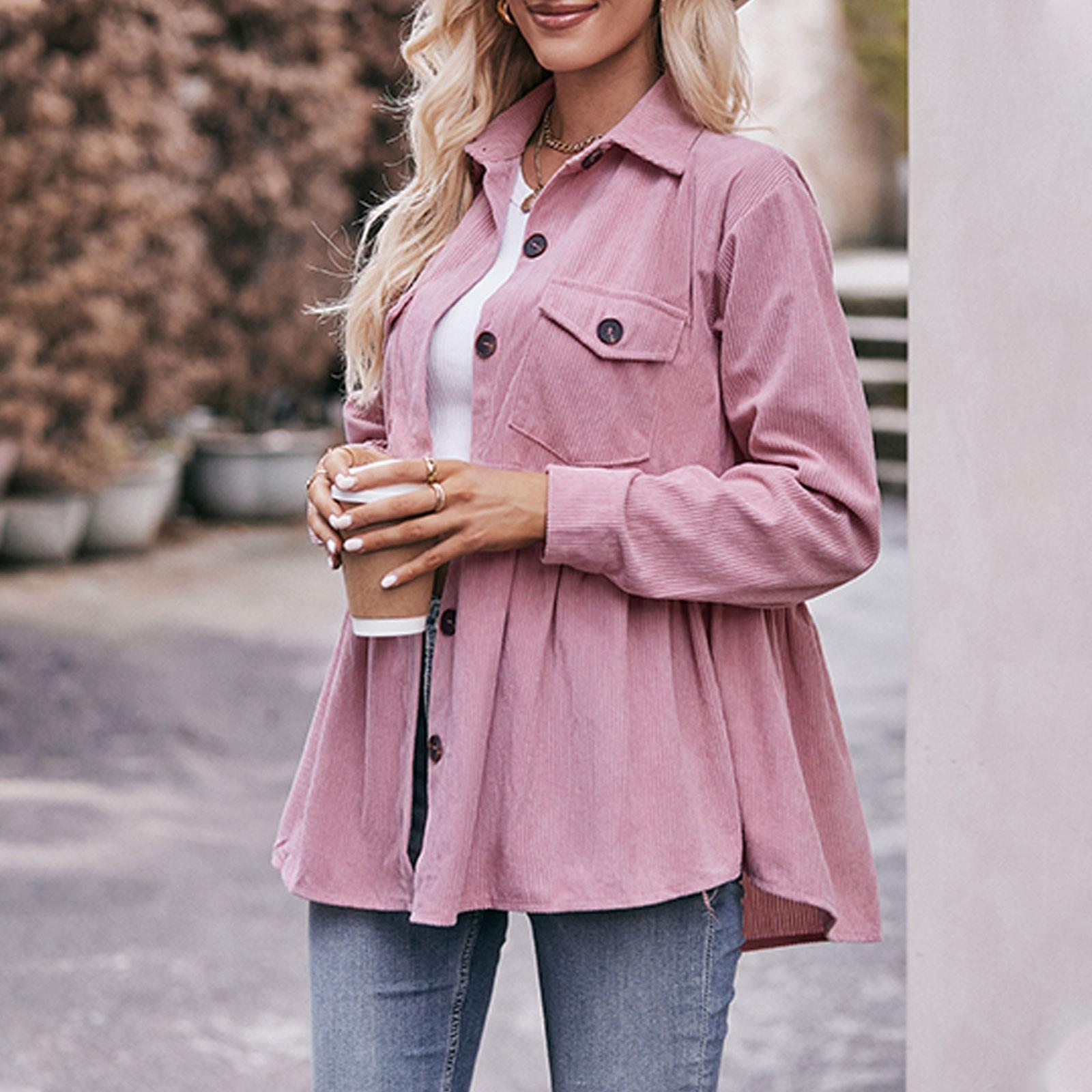 

Женская осенне-зимняя новая модная повседневная рубашка Babydoll, вельветовая рубашка Babydoll S розовый