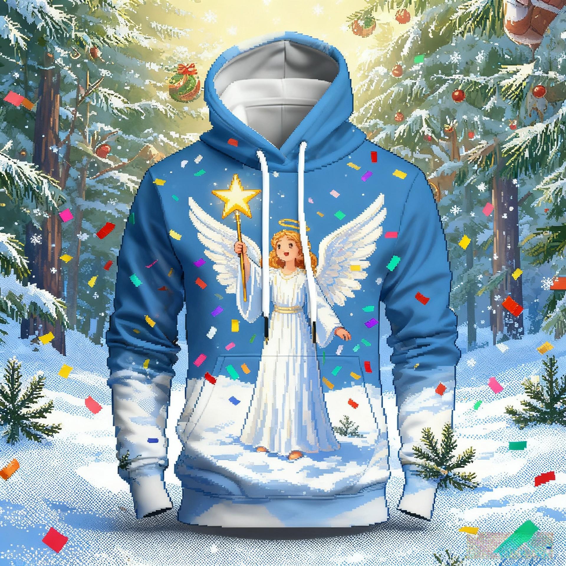 

Осінньо-зимове тепло Мультяшний круглий виріз Довгий рукав Вільний Милий Маленький Ведмедик Ялинка Білий Ангел Принт Зручна Толстовка Великого Розміру 6XL