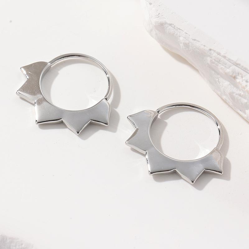 Simple  Silver Color Metal Carving Pattern Hoop Earrings for Women Jewelry
