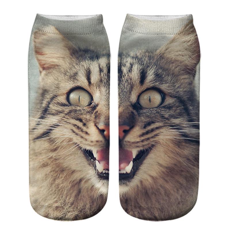 3D Cat Eye Printed Short Socks - Unisex Animal Design, Personalized Thermal Transfer