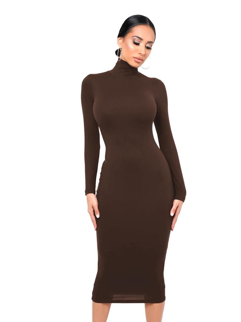 Jesienno-zimowa sukienka bodycon z polaru z wysokim dekoltem: Seksowny, Dopasowany krój