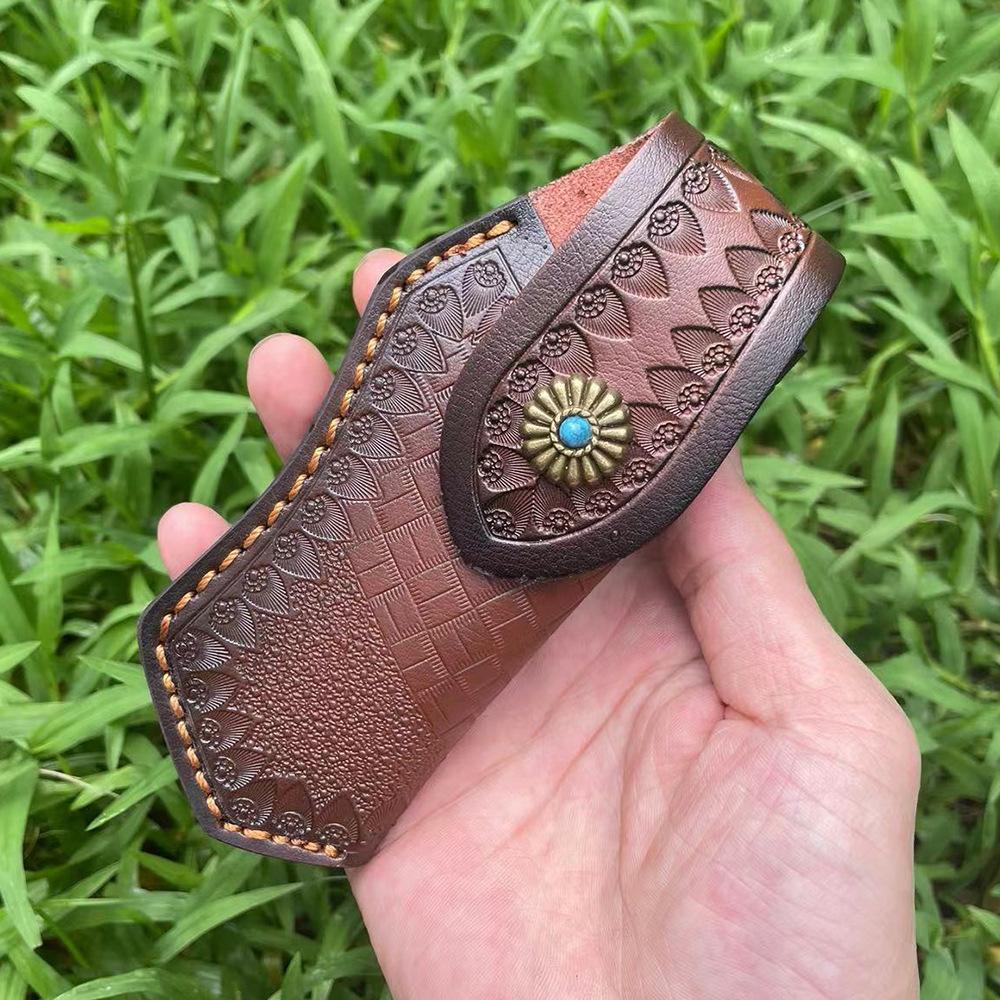 15 CM Folding Knife Holder Two Layers Cowhide Scabbard Universal Knife Cover Scabbard for Pocket Knife Holsters with Belt Buckle