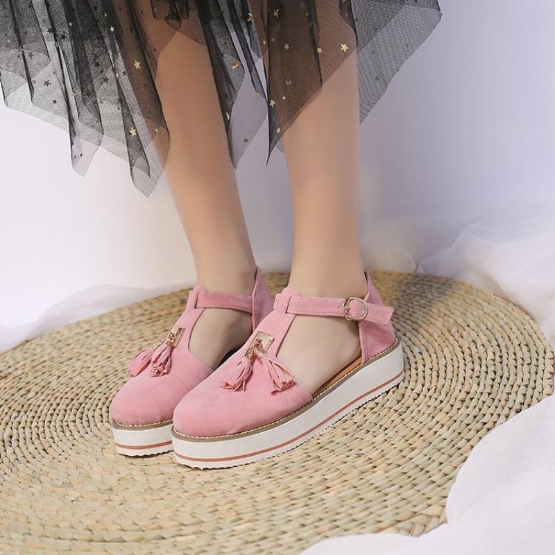 New sandals women's large size summer flat bottom student versatile bag head thick sole one-word buckle retro