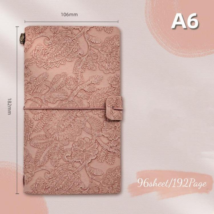 Vintage Embossed Lace Strap Notebook A6 Morandi Portable Journal Travel Book Diary Stationery School Supplies