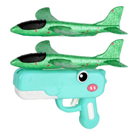 Foam Bombs Dinosaur Airplane Launcher Toy Set Soft Foam Glider Plane with Catapult Mechanism Lightweight Outdoor Flying Toy for Kids Birthday Gifts зелёный