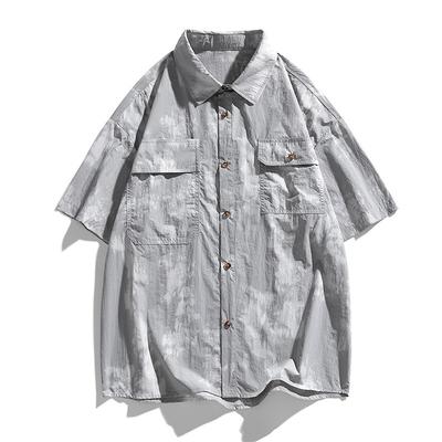 Large Size Short Sleeved Shirt for Men, Retro Tie Dye Gradient Short Sleeved Shirt, Loose Fit