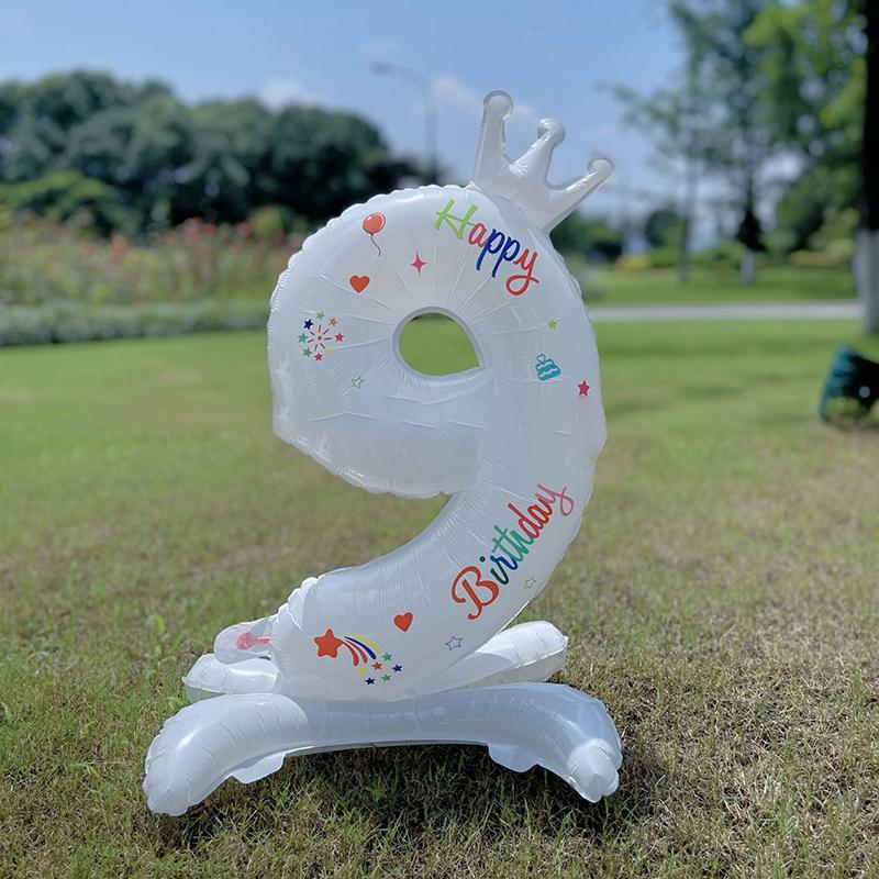 

32-дюймовый белый стоящий цифровой шар-корона для украшения детской вечеринки по случаю дня рождения и реквизит для фотосъемки Other