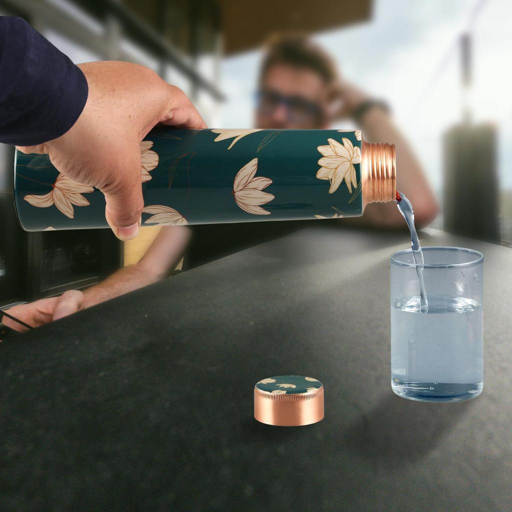 Handmade Copper Water Bottle WiFi Design Printed Exact Handcrafted, 1 Liter, Clear