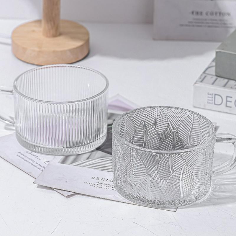 Taza de Desayuno de Vidrio Vintage Transparente Leche Avena Hogar Jugo Avena Tazas de Café con Asa Cristalería Transparente