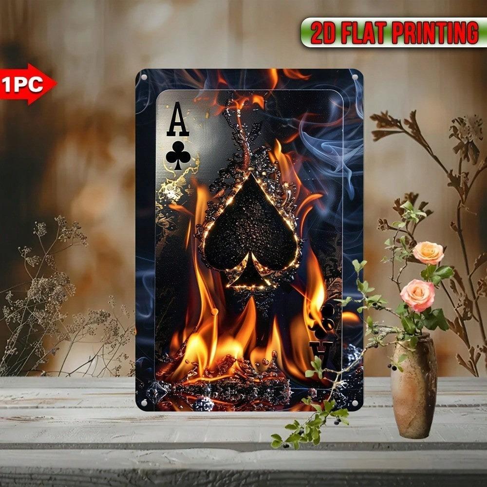 Ace Of Spades Metal Sign Vintage UV Print Iron Wall Art Home Bar Man Cave Decoration Pre Drilled Waterproof Weather Resistant