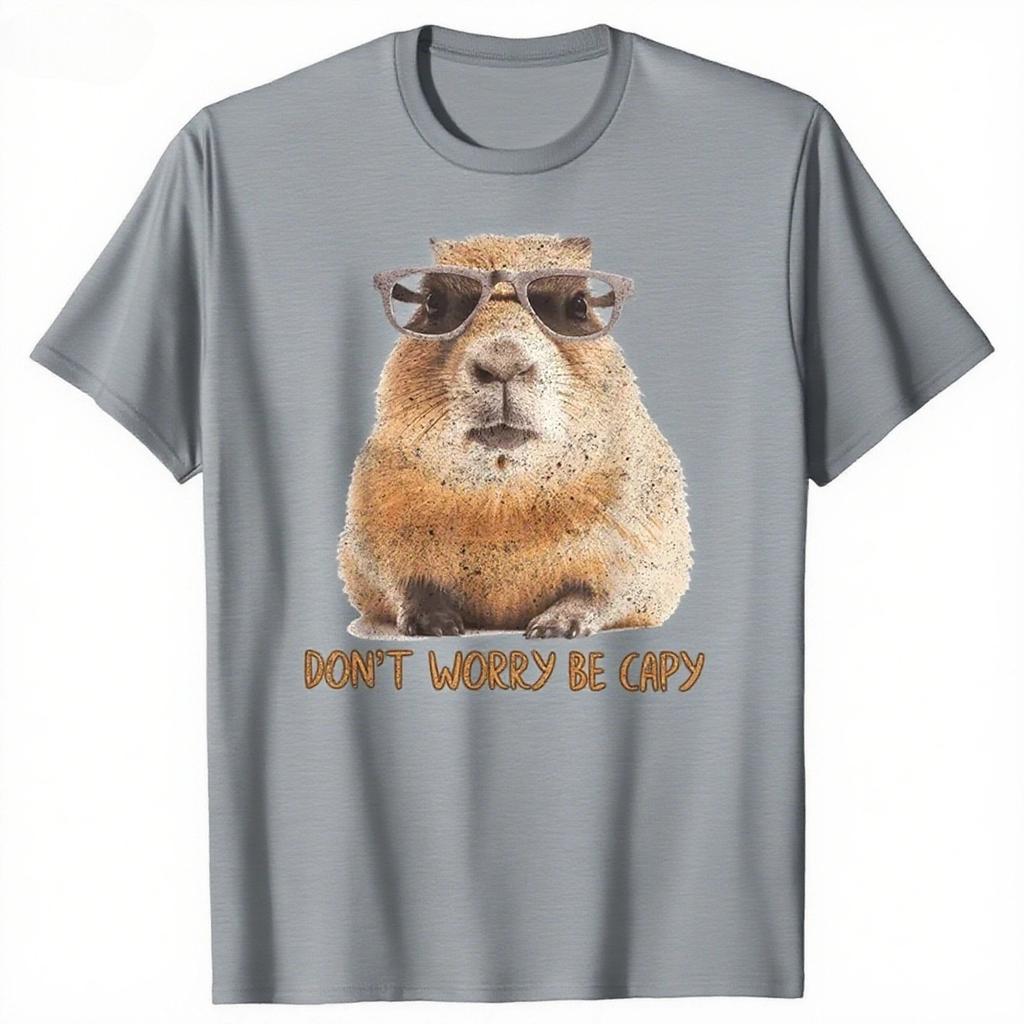 Funny Dont Worry Be Capy Capybara Retro T Shirts Tee Tops Round Neck Short-Sleeve Fashion Tshirt Casual Breathable Casual Top