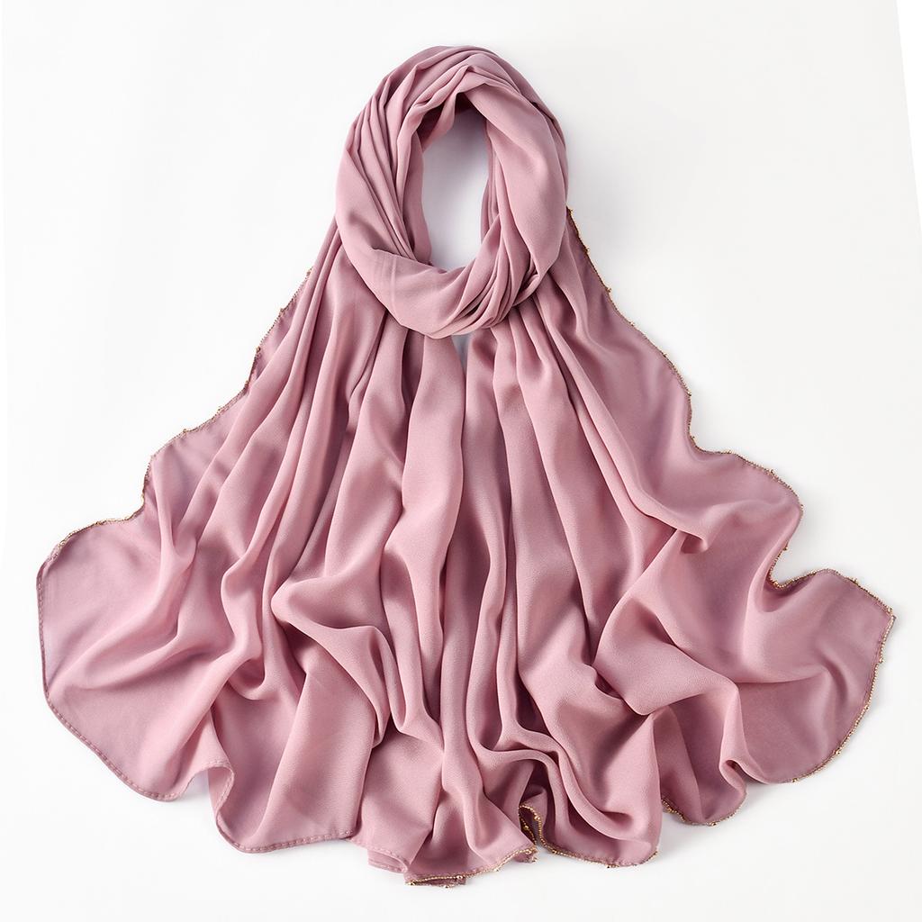 Elegantes Damen Einfaches Solides Kette Seiden Schal Kopftuch Wickeltuch Schal Sonnenschutz Bandana Hijab Damen Böhmisch Schal Pareo Sommer Neu