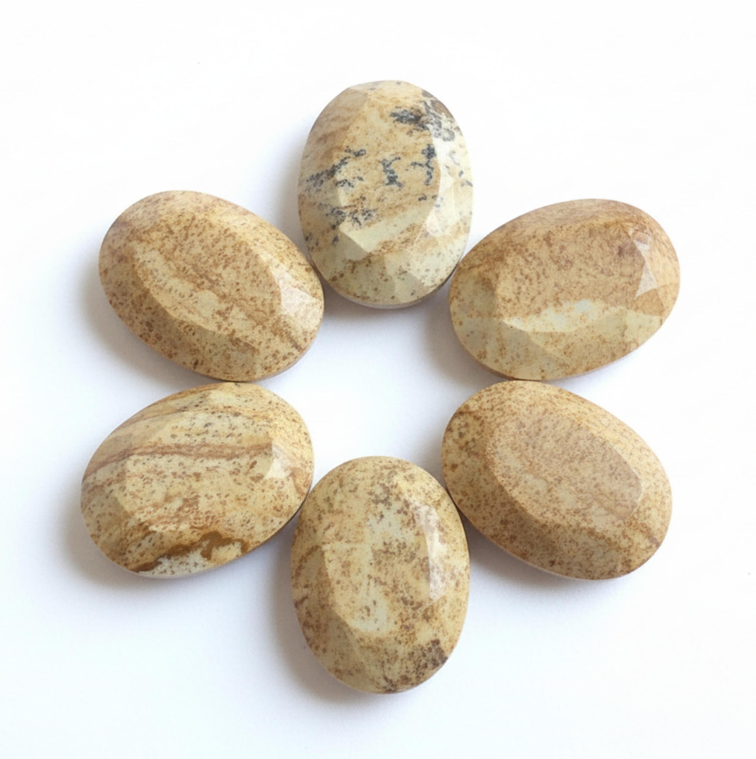 Natural Picture Jasper Cabochons, Faceted Oval Jasper Gemstones for Custom Jewelry Making 5x7mm жёлтый