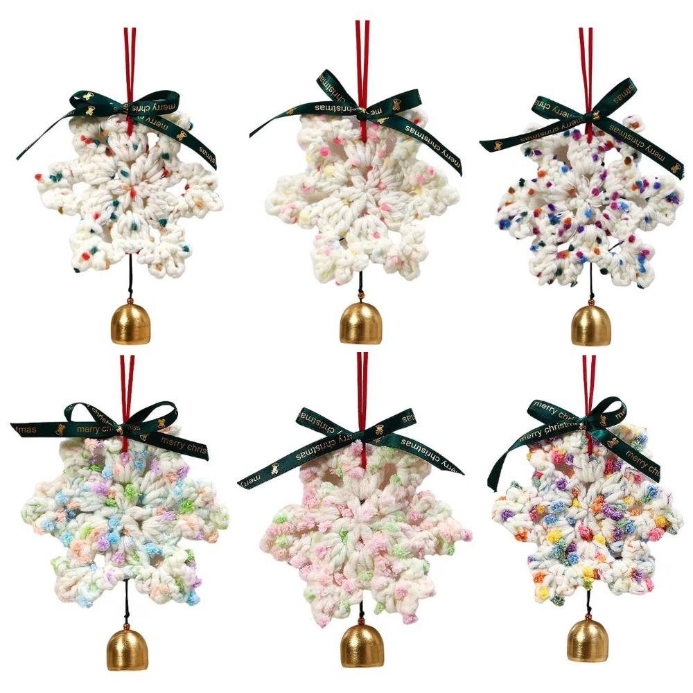 Hand-knitted Christmas Bell Pendant Creative Crisp Sound Woven Xmas Tree Pendant with Hanging Rope 16cm