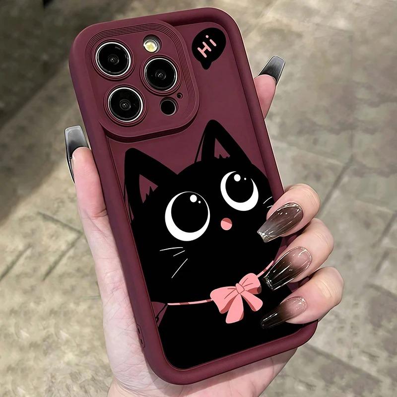 Shockproof Phone Case For iPhone 17 16 15 14 13 12 11 Pro Max XS X XR 7 8 16 Plus 16E 17Air With Cute Red Wine Cat Graphic Cover
