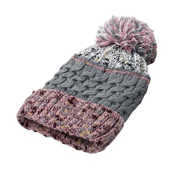 Women Winter Knitting Hat with Pom Poms Decor Patchwork Color Autumn Winter Jacquard Hat Windproof Breathable Headwear