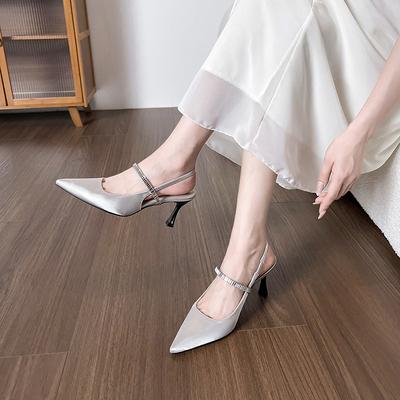 Summer Fairy, Evening Breeze, Pointed Head, Silver High-heeled Sandals, Female Thin-heeled Bag Head, Word Diamond Belt, Rear Empty Sandals, Female