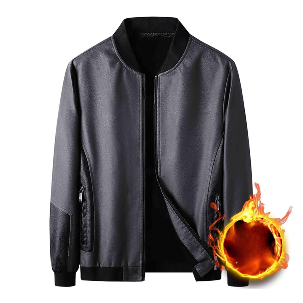 Leather Men's Spring and Fall Jacket Men's Spliced Stand Collar Casual Jacket Large Size Green Fashion Baseball Collar Top