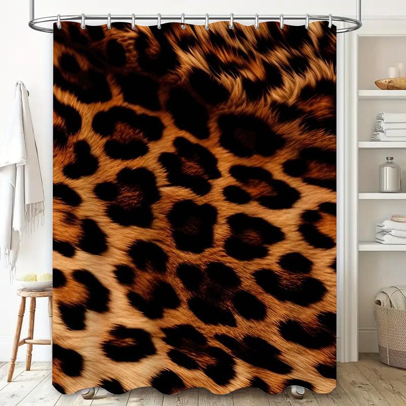 Animal Print Shower Curtain Leopard Design Bath Decoration Waterproof Fabric Rug Customizable Size For Home Bathroom Decor
