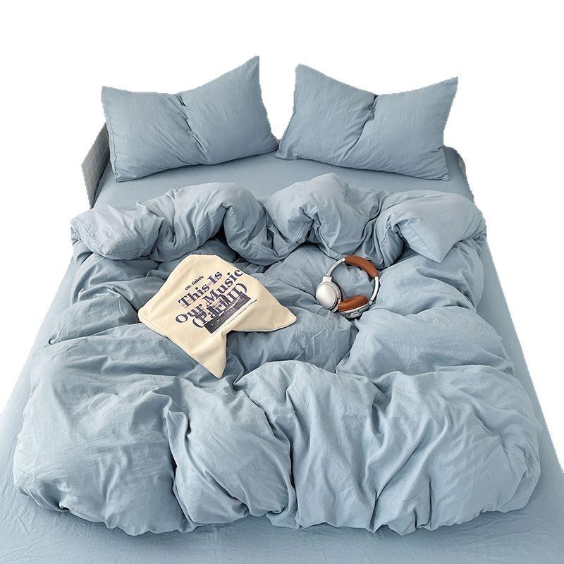 Solid Color Pure Cotton 4-Pcs Set Class A Maternal Infant Grade Naked Sleeping Sheets Quilt Cover Washed Cotton Bedding 3-Pcs Set