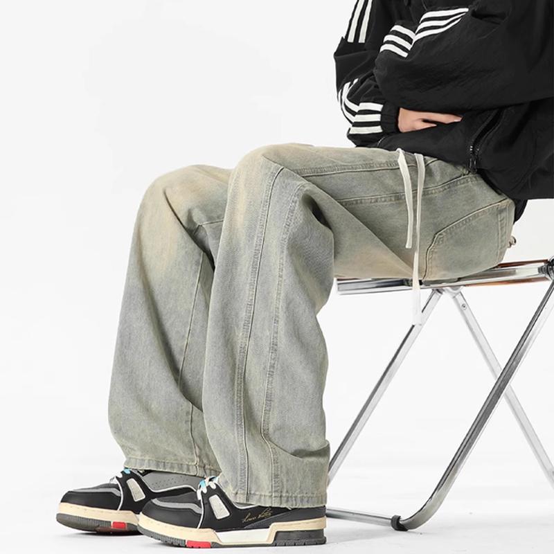 Thin Men's Straight Jeans Vintage Fashion Wide Cargo Baggy Casual Male Denim Trousers Streetwear Wide Jeans Men's pants