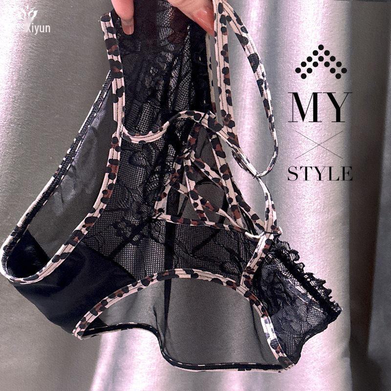 Elegant Leopard Print Lace Cross Breathable Triangle Underwear for Women