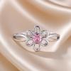 Cute Pink Zircon Hollow Flower Rings for Women Simple Silver Color Wedding Party Jewelry Gift