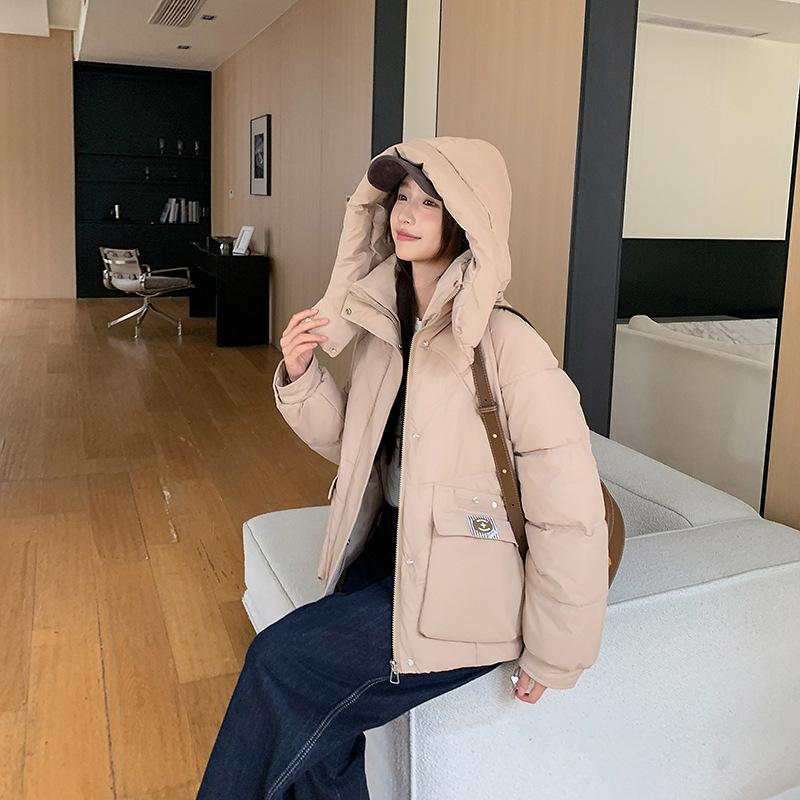 

Зимняя универсальная модная корейская версия хлопковой куртки с капюшоном для женщин, толстая, теплая, свободная M хаки
