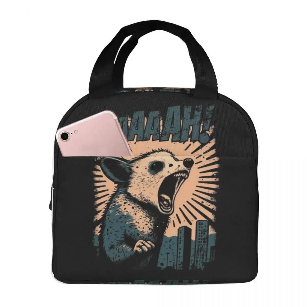 Adopt A Cat Funny Opossum Screm Animal Insulated Lunch Bag for Women Children Leakproof Food Boxes Thermal Lunch Box Tote