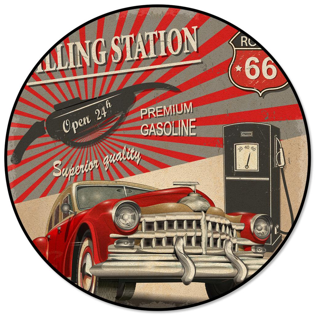 Retro Bil Plakat Vei Kjøkken Teppe Rundt Teppe Stue Kjæledyrfôring Spisestue Interiørmatte