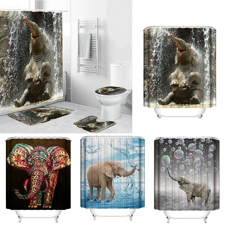 Colorful Elephant Shower Curtain Waterproof Washable Bathroom Decor With 3d Printing And Hooks