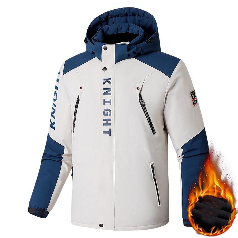 Men's Winter Thick Velvet Outdoor Parkas Zip Up Windproof Waterproof Jacket