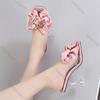 Fashion Transparent Slippers with Heels Square Toes Sandals Elegant Bowknot Crystal Women's Party Pumps Ladies High Heeled Shoes