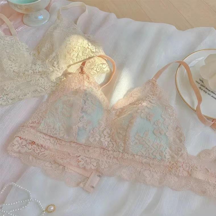 French Sweet Teen Triangle Cup Bra, Summer Ultra-Thin Sexy Wireless Push Up Bra for Small Bust