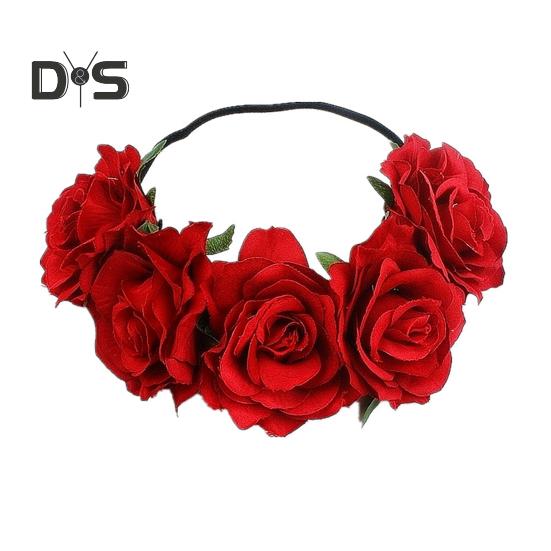 

Повязка на голову с розами, обруч для волос ручной работы с 5 искусственными розами, высокая эластичная конструкция, обруч для волос в стиле бохо, праздничный декор красный
