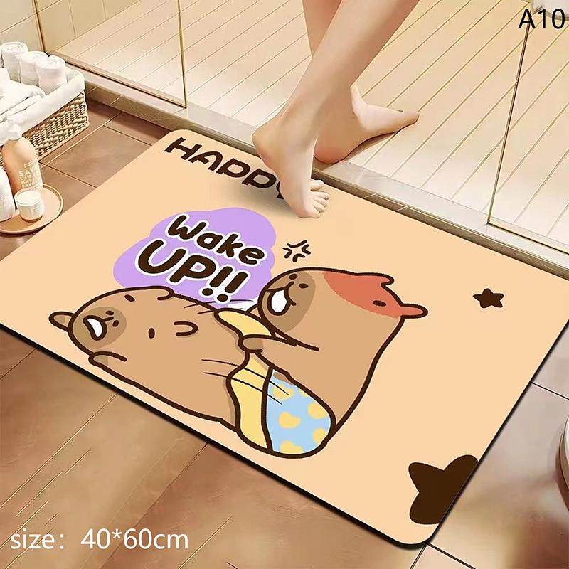 

Коврик для ванной с принтом капибары, нескользящий коврик для двери, сушильный коврик для кухни, коврик для слива в спальню, коврик для прихожей, мультяшный домашний ковер