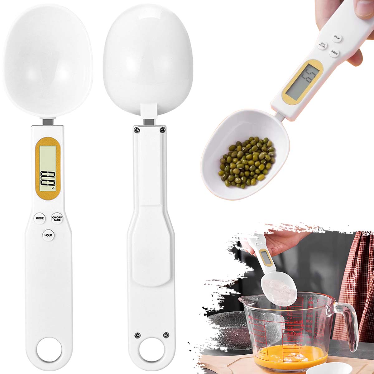 

White battery electronic spoon scale, kitchen ingredient scale (excluding 1 * 2032 button batteries)