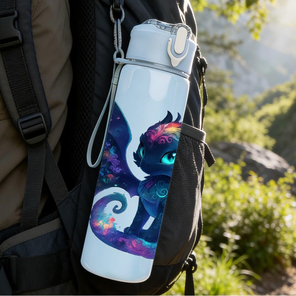 1PC Purple Blue Fantasy Dragon Art 750ml Color Plastic Sports Water Bottle Leakproof Flip Straw Lid Suitable for Sports Office Home Use