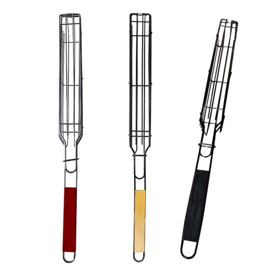 Mini Barbecue Grill Basket with Wooden Handles Non-Stick Rotisserie Cage for Chicken Vegetables