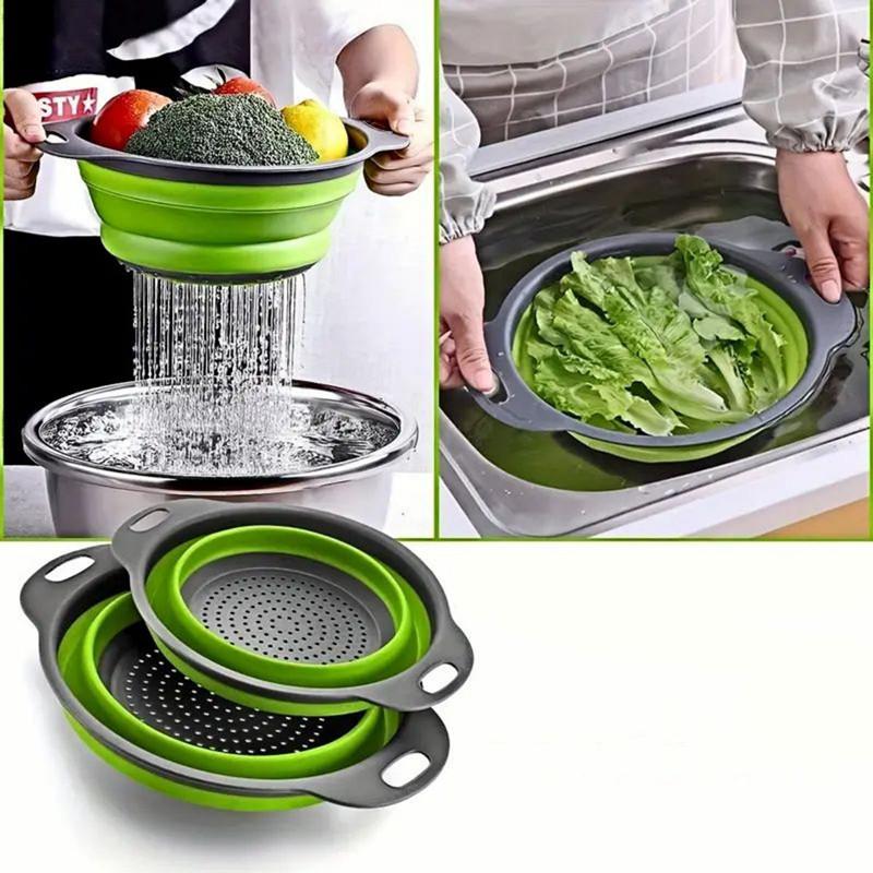 Silicone Drainage Basket Fruit and Vegetable Cleaning Fine Basket Foldable Filter Water Filter Foldable Drainage Kitchen Storage Tool for Home