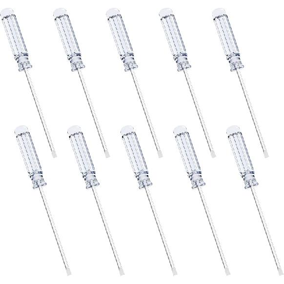10PCS Mini Slotted Screwdriver, 3mm Flat Head for Watch Eyeglasses Electronics Toy Repair, Non-magnetic, 1.77"(45mm) Total Length (Blue Handle)