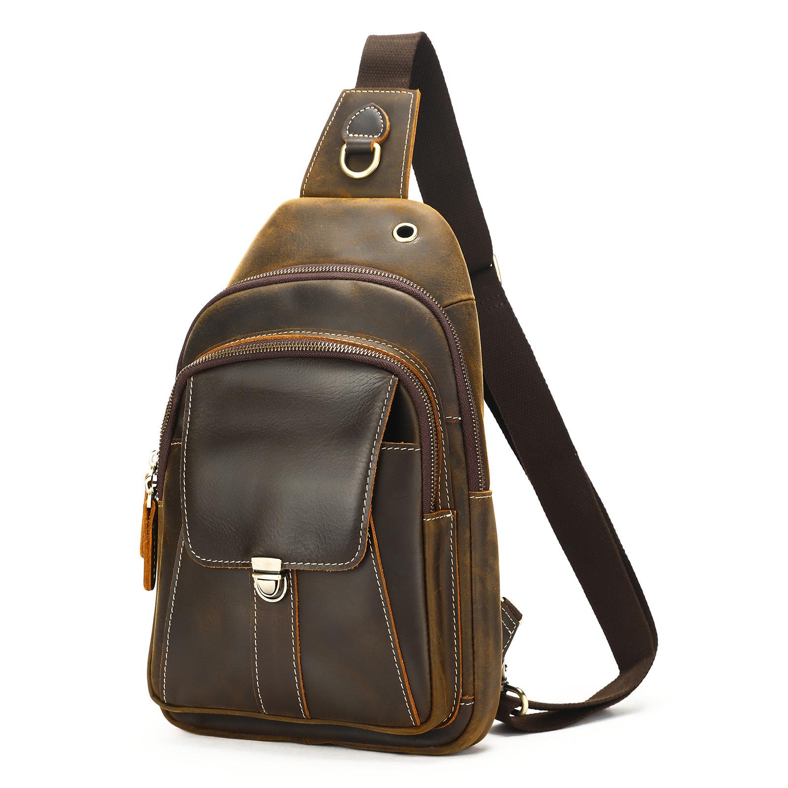 

Винтажная сумка из натуральной кожи Crazy Horse Leather Мужская нагрудная сумка Дорожная многофункциональная повседневная модная сумка через плечо кофейный