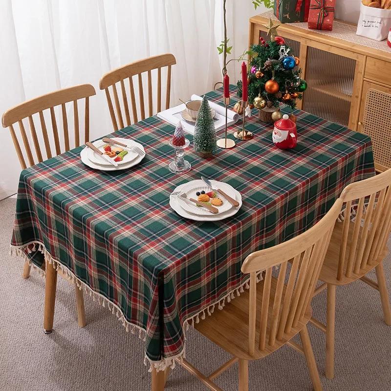 Green Plaid Tablecloth Christmas Checkered Washable Rectangular Table Covers for Farmhouse Christmas Party Dinner Holiday Decors