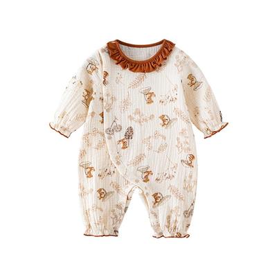 Baby Long Sleeve Girls Newborn Cute Stylish Baby Bowknot Rabbit Brown Beige 3M [Baby Koi] Clothes, Romper, Spring/Autumn Coverall, Children's Clothes,