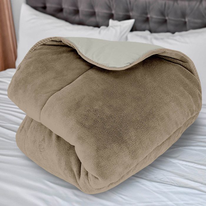 Microfiber Fleece Lined Duvet 140x200 Cm TWO-TONE Ivory and Sand, by Soleil D'ocre