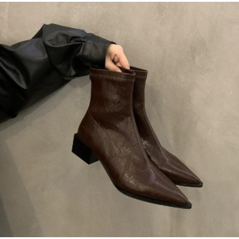 New Style Autumn Women Ankle Boots Shoes Fashion Pointed Toe Ladies Short Boots Square Low Heels Casual Winter Women's Footwear