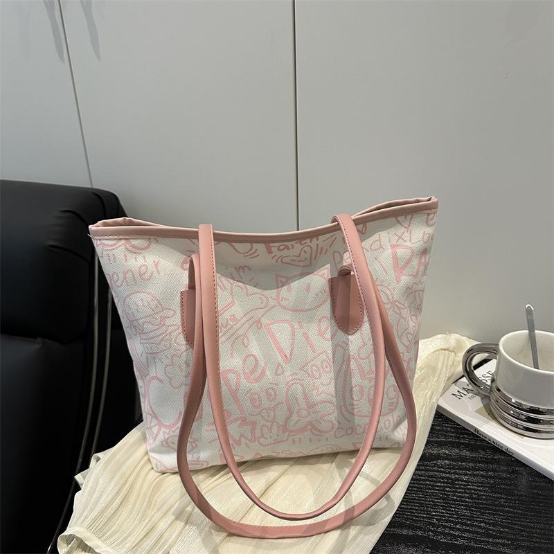 Bag Summer Women's 20255 Alphabet Graffiti Shoulder Bag Commuter To Work Handbag Large Capacity Tote Bag Printing