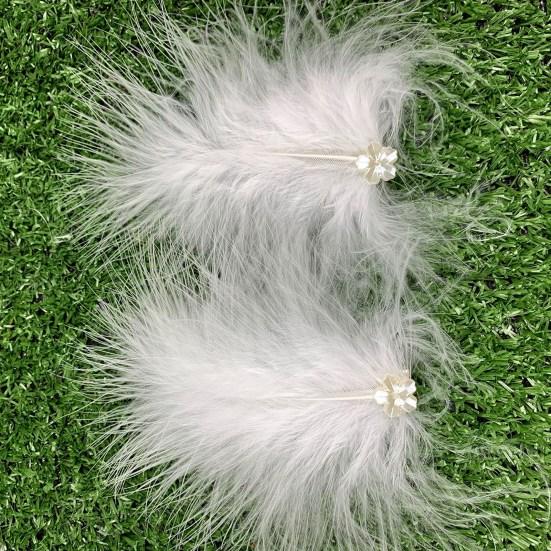 2Pcs Feather Hair Clip Faux Pearl Rhinestone Hairpin Party Headwear Headdress