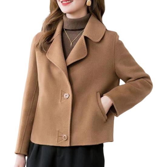Women Jacket Lapel Solid Color Single-breasted Double-sided Woolen Coat Loose Thermal Short Type